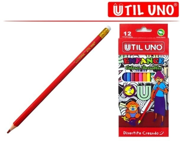 LAPICES COLOR UTIL UNO BORRABLE x 12u C/GOMA