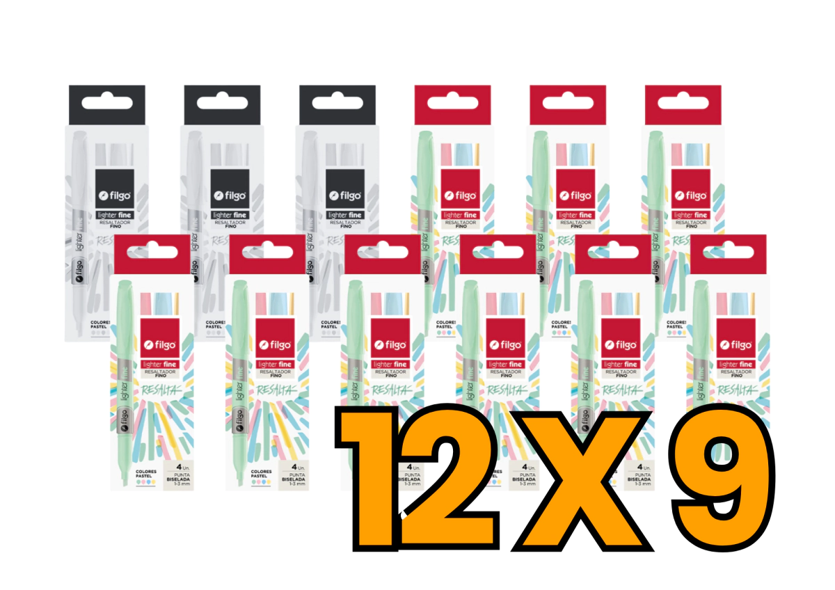 PROMO FILGO RESALTADOR LIGHTER FINE ESTUCHE x 4u PASTEL (Paga 9 Lleva 12 Estuches)