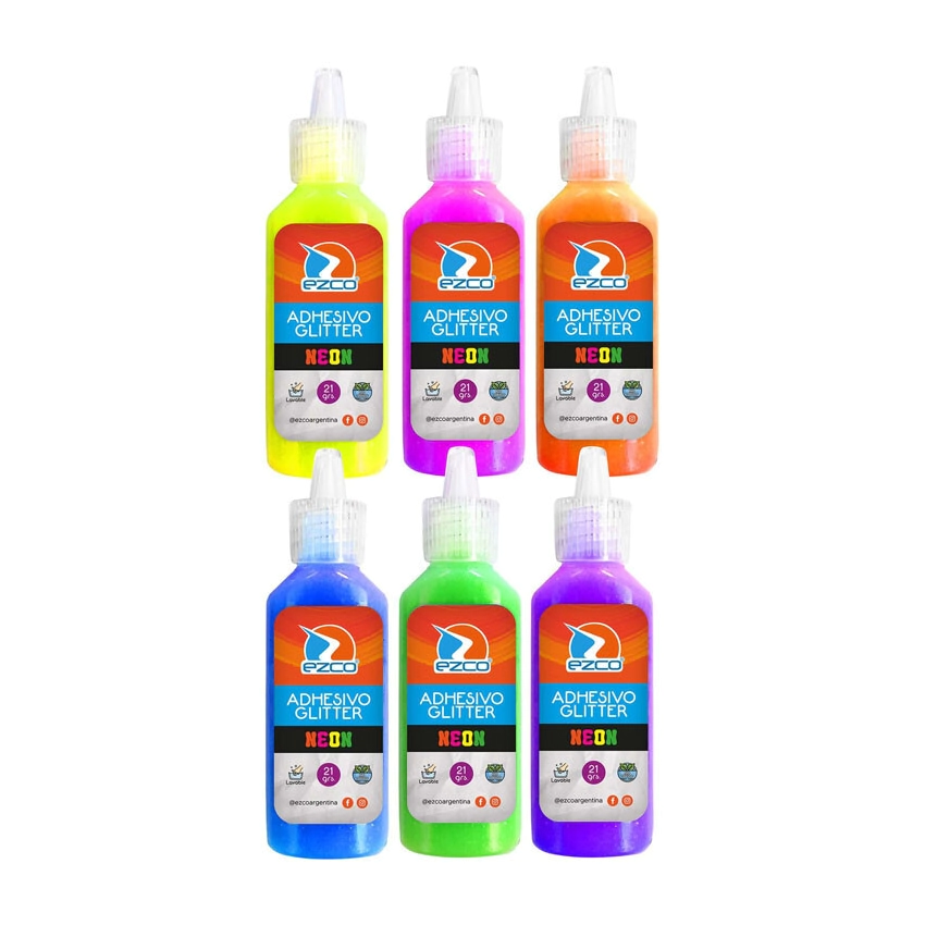 ADHESIVO EZCO GLITTER x 21grs NEON x 12u SURTIDO