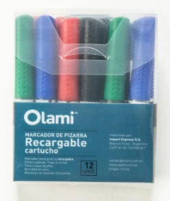 MARCADOR OLAMI PIZARRA RECARGABLE x 12u SURT.