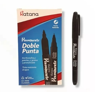 MARCADOR KATANA DOBLE PUNTA NEGRO x 12u