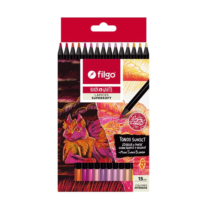 LAPICES COLOR FILGO BLACK&WHITE SUNSET x 15u
