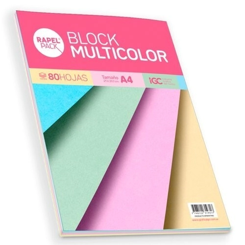 BLOCK RAPEL PACK A4 MULTICOLOR x 80hjs SURT.