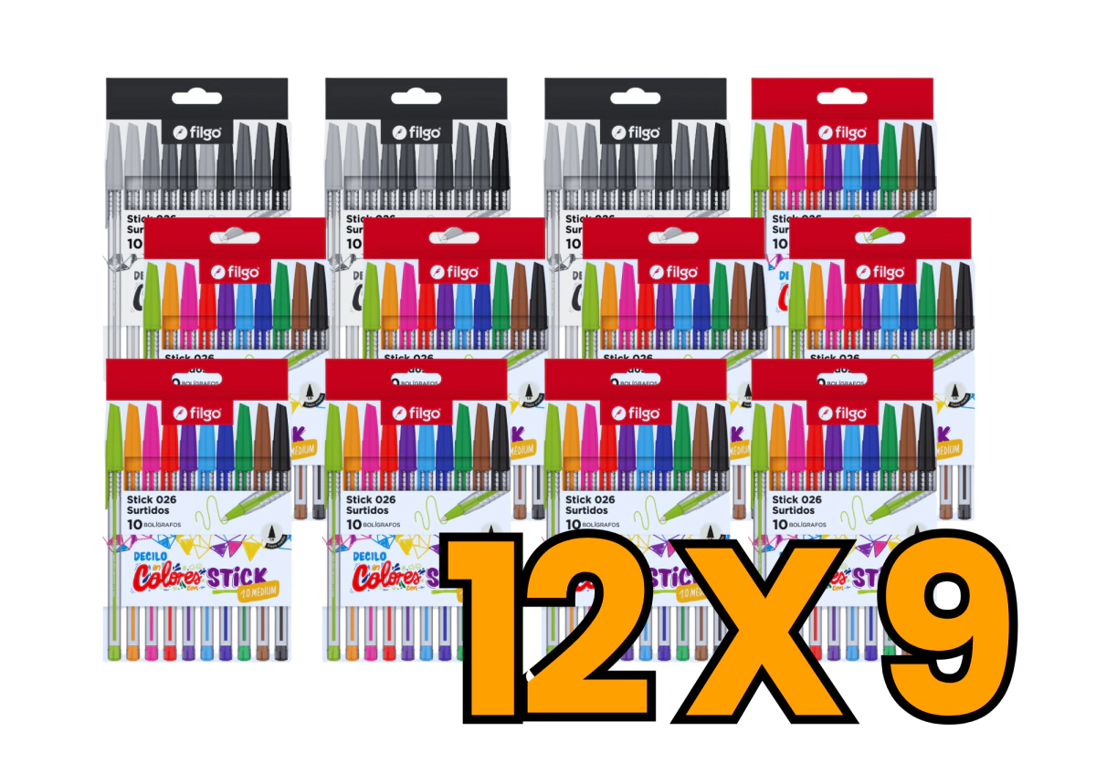 PROMO FILGO BOLIGRAFO STICK 1.0 ESTUCHE x 10 SURTIDO (Paga 9 Lleva 12 Estuches)