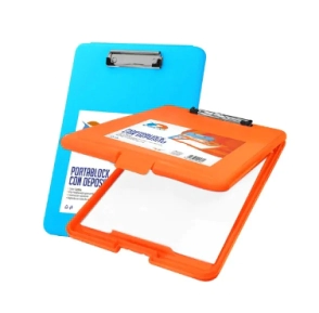 PORTA BLOCK EZCO CON DEPOCITO A4 CELESTE/NARANJA