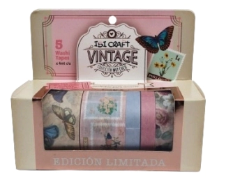 IBI CRAFT WASHI TAPE BOX x 5u DE 4mts VINTAGE