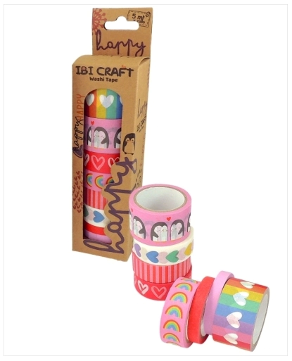 IBI CRAFT WASHI TAPE BOX x 8u DE 5mts "HAPPY"