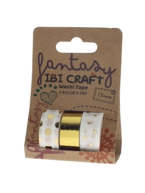 IBI CRAFT WASHI TAPE DISPLAY x 3u DE 5mts "GOLD"