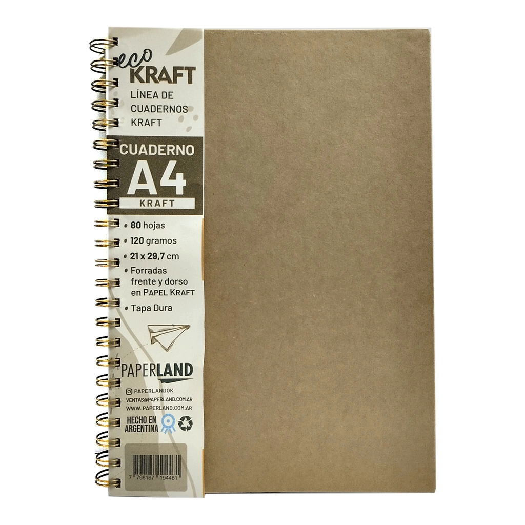 CUADERNO PAPERLAND ECO KRAFT A4 x 96hjs RY