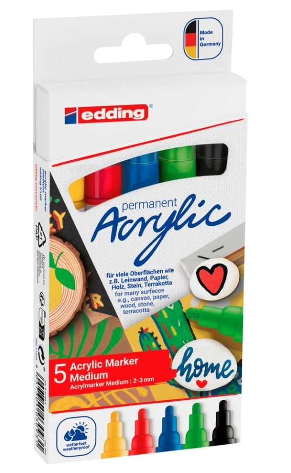MARCADOR EDDING SET E-5100/5 ACRILICO MEDIO x 5u BASICO