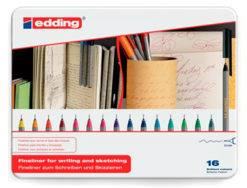 MARCADOR EDDING SET E-55/16 S FINELINER SET METAL BOX x 16u