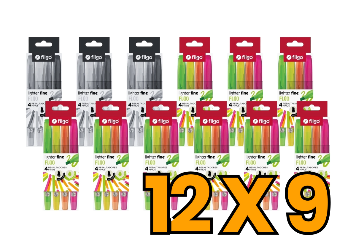 PROMO FILGO RESALTADOR LIGHTER FINE ESTUCHE x 4u FLUO (Paga 9 Lleva 12 Estuche)