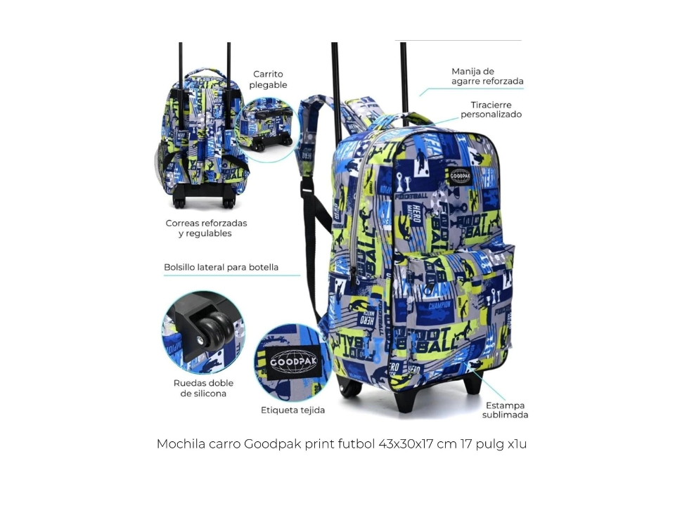 MOCHILA GOODPAK CARRO ESTAMPADA 43x30x17 Cm 17"