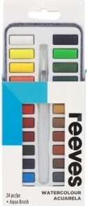 REEVES SET ACUARELA METAL TIN x 24pz + AQUA BRUSH