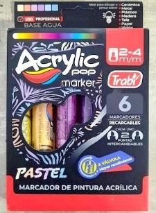 MARCADOR TRABI ACRYLIC POP PASTEL 2-4MM x 6u