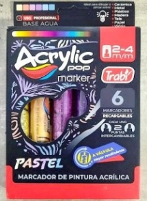 MARCADOR TRABI ACRYLIC POP PASTEL 2-4MM x 6u