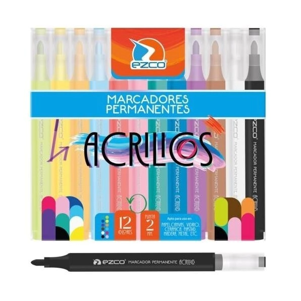 MARCADOR EZCO ACRILICOS x 12u