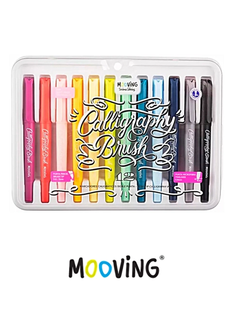 MARCADOR MOOVING PINCEL PUNTA CALIGRAFICA x 12u