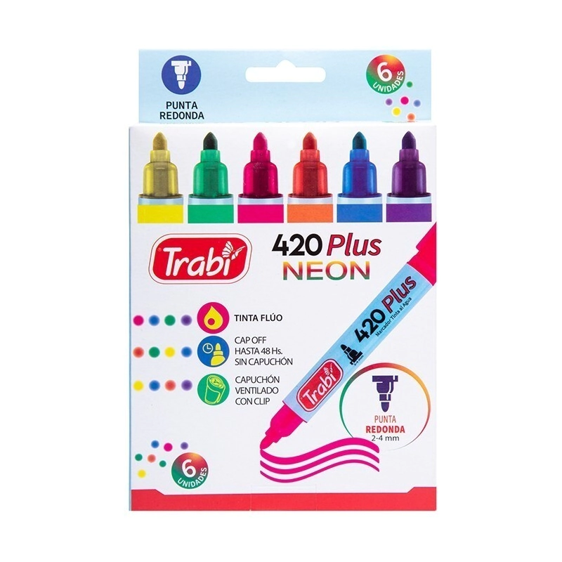 MARCADOR TRABI 420 PLUS NEON x 6u SURT.