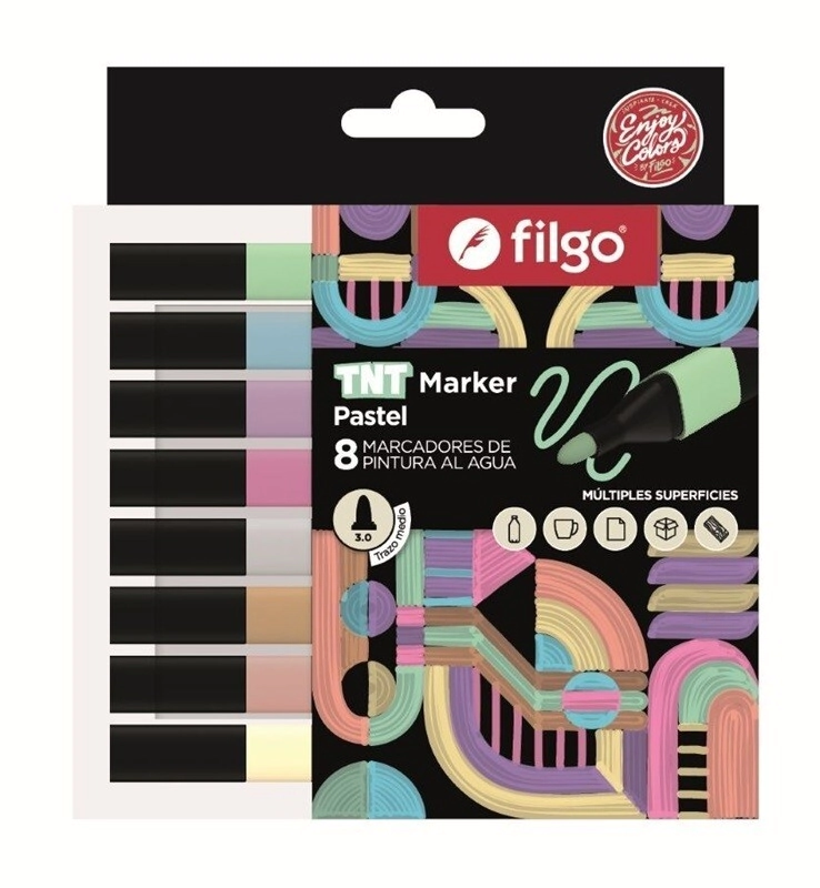 MARCADOR FILGO TNT AL AGUA PASTEL x 8u