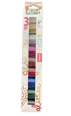 IBI CRAFT GLITTER POLVO SET 9 COLORES x 3grs C/U CLASICOS
