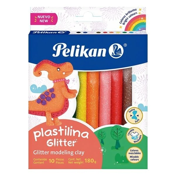 PLASTILINA PELIKAN GLITTER x 10u SURT.