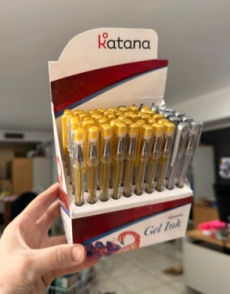 BOLIGRAFO KATANA GEL ORO/PLATA DISPLAY x 50u