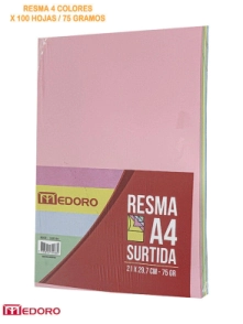 PAPEL MEDORO A4 75grs COLOR SURT. x 200hjs