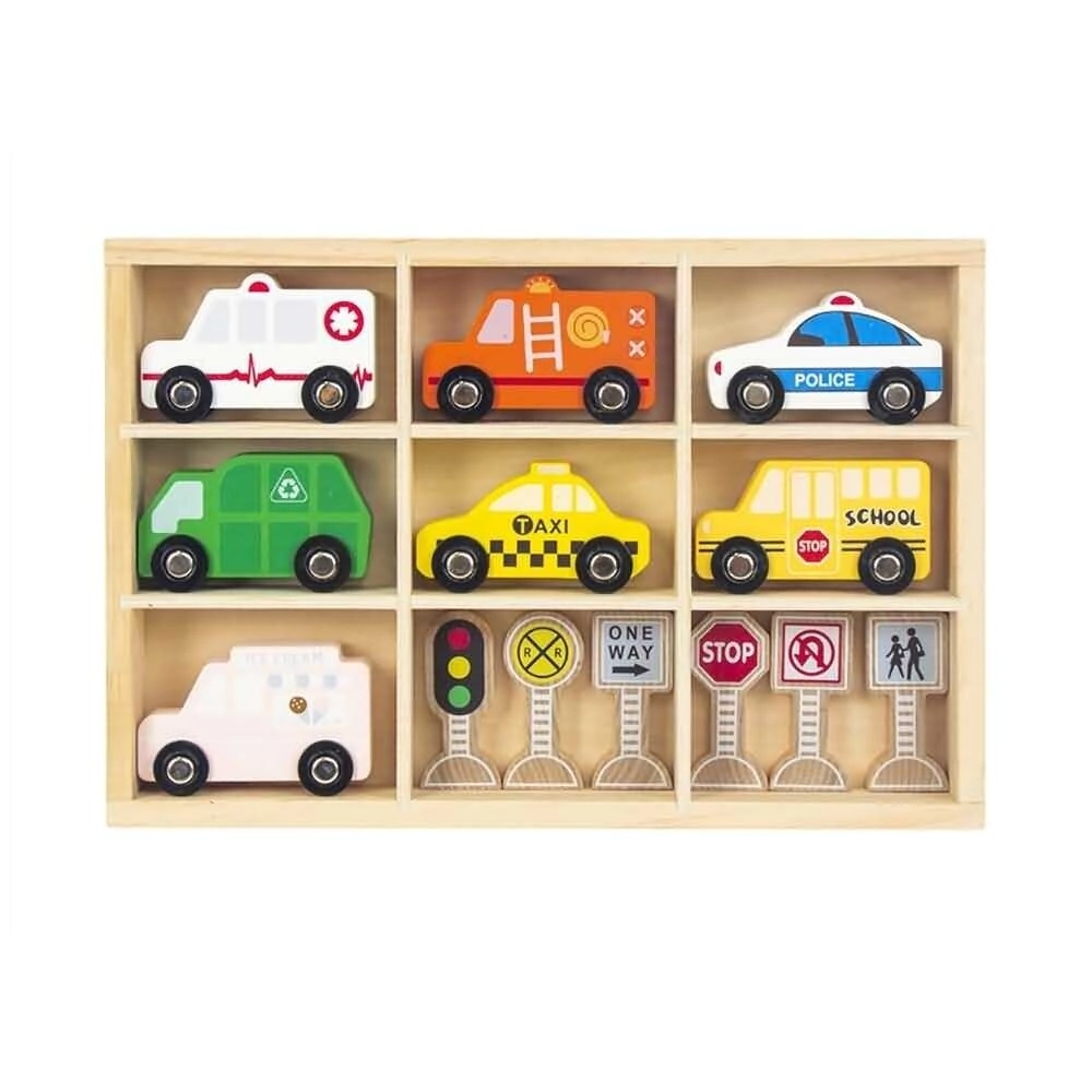 FUNNY LAND BOX DE AUTOS MADERA x 13pcs