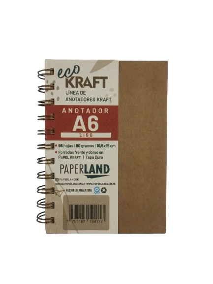 CUADERNO PAPERLAND A6 ECO KRAFT x 96hjs LS