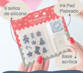 LAS LUPES Blister navide&ntilde;o - SELLOS + BASE + INK PAD PLATEADA