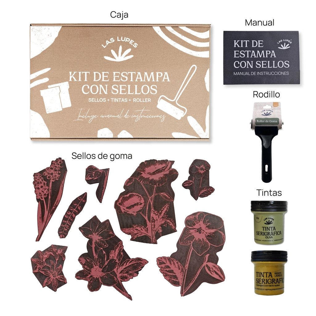 LAS LUPES Kit de Estampa con Sellos - FLORAL