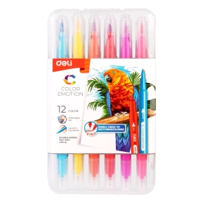MARCADOR DELI DOBLE PUNTA PINCEL-MICROFIBRA x 12u