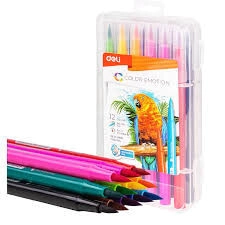 MARCADOR DELI PUNTA PINCEL ESTUCHE PLASTICO x 12u