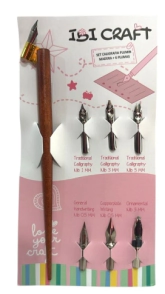 IBI CRAFT SET CALIGRAFIA PLUMIN MADERA + 6 PLUMAS VD