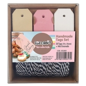 IBI CRAFT SET TAGS 30pcs C/ HILO 70*35mm CORDEL NEGRO