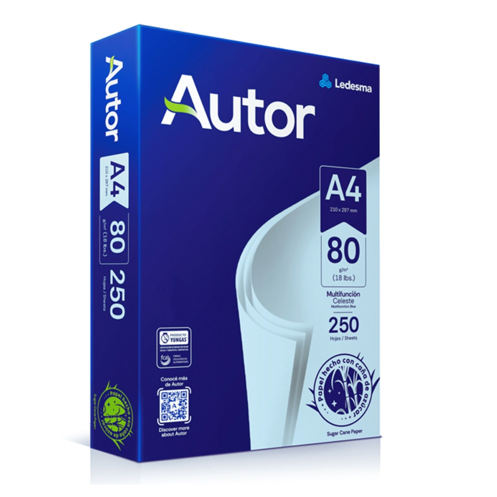 PAPEL LEDESMA COLOR A4 80grs x 250hjs CELESTE
