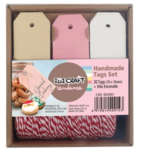 IBI CRAFT SET TAGS 30pcs C/ HILO 70*35mm CORDEL ROJO