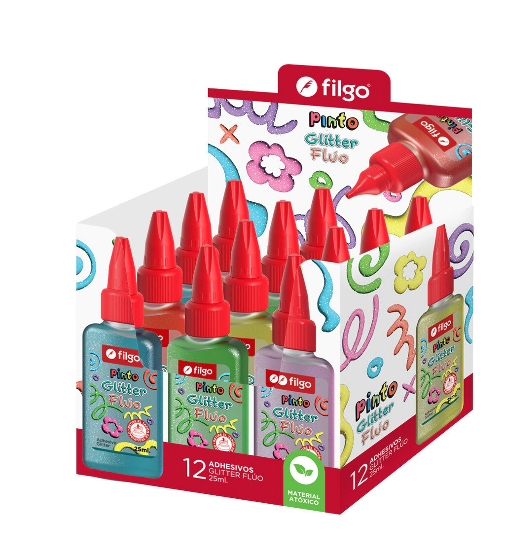 ADHESIVO FILGO GLITTER FLUO x 25ml x 12u CAJA SURTIDO