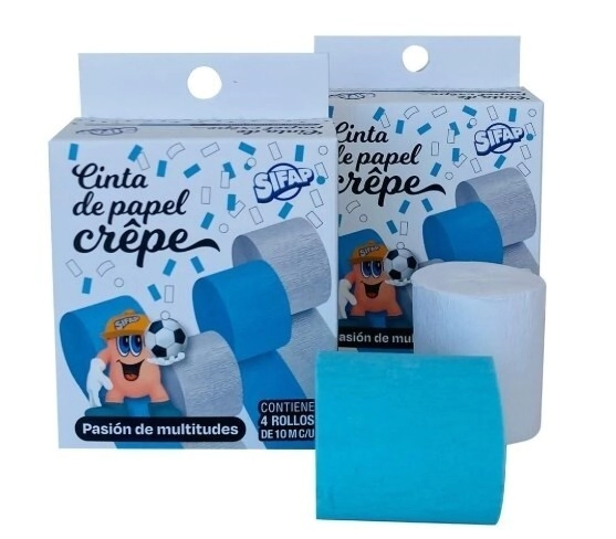 PAPEL CREPE SIFAP CINTA CELESTE Y BLANCA 10cm x 4u
