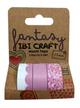 IBI CRAFT WASHI TAPE DISPLAY x 3u DE 5mts "PINK"