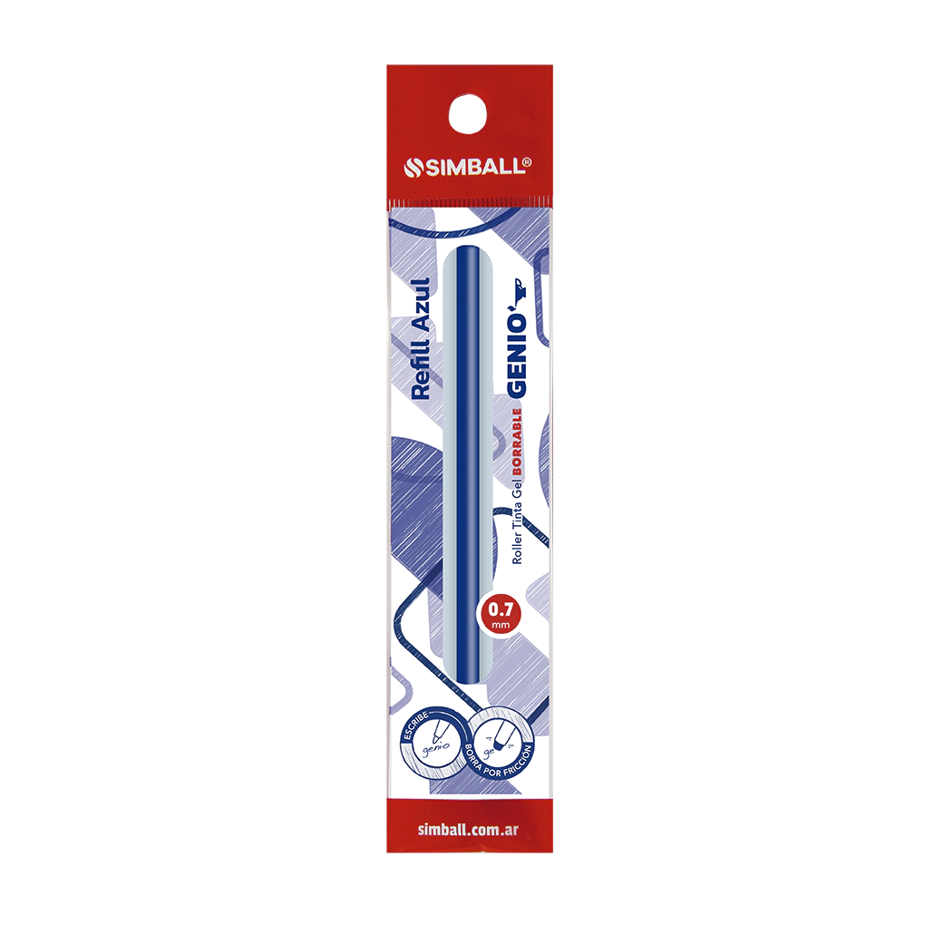 REPUESTO SIMBALL BORRABLE GENIO 2G 0.7mm ROLLER AZUL