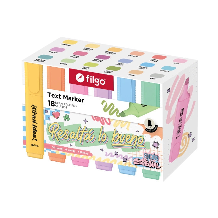 RESALTADOR FILGO TEXT MARKER EDICION ESPECIAL x 18u PASTEL