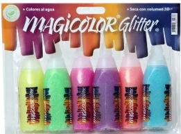 ADHESIVO MAGICOLOR GLITTER FLUO 3D x 40grs SURTIDO x 6u