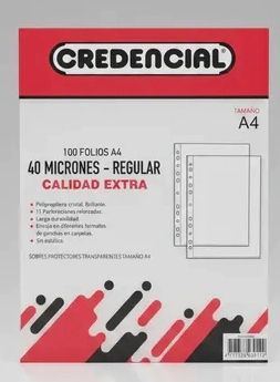 FOLIOS CREDENCIAL A4 40 MICRONES x 100u COMERCIAL