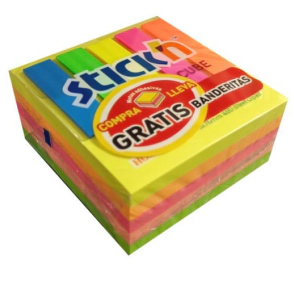 MEMO STICK&acute;N FLUO 76x76mm x 400hjs + BANDERITAS GRATIS