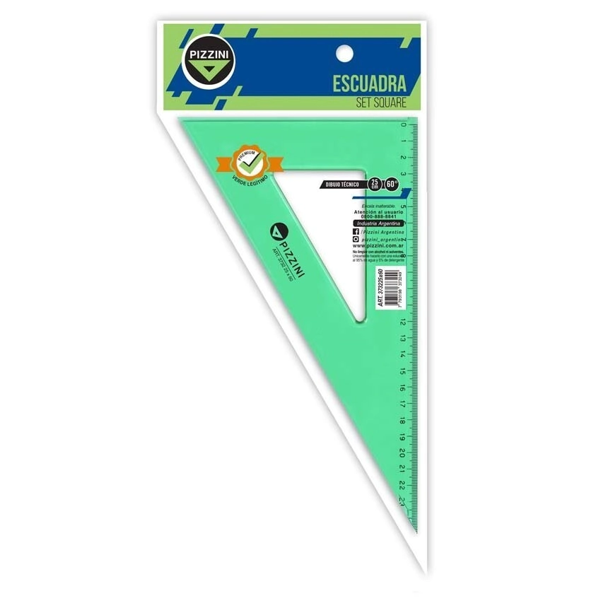 ESCUADRA PIZZINI 60* x 25cm VERDE TRANSPARENTE