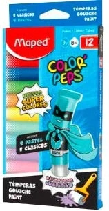 TEMPERA MAPED x 12u SURTIDO 8 CLASICOS + 4 PASTEL
