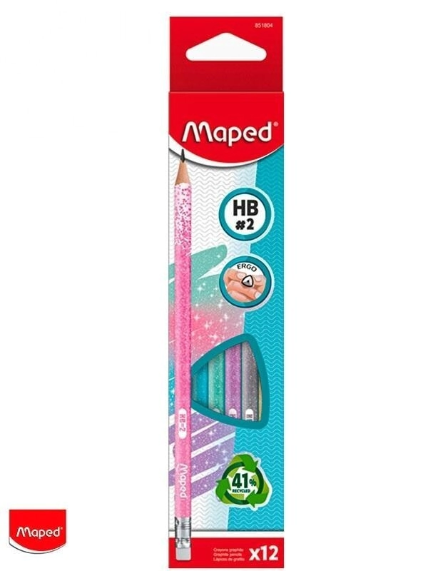 LAPIZ GRAFITO MAPED GLITTER C/GOMA HB x 12u