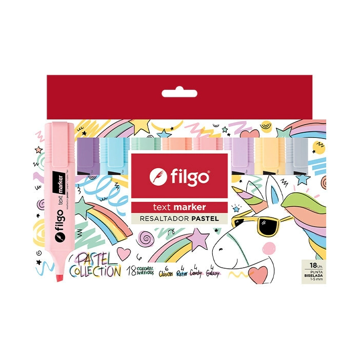 RESALTADOR FILGO TEXT MARKER SET PASTEL COLLECTION x 18u SURT